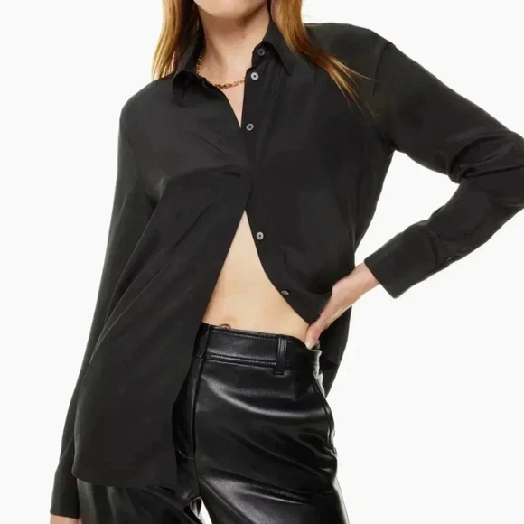 Babaton Aritzia Notion Button  Down long Sleeve Oversized Black Shirt top… - Picture 2 of 10